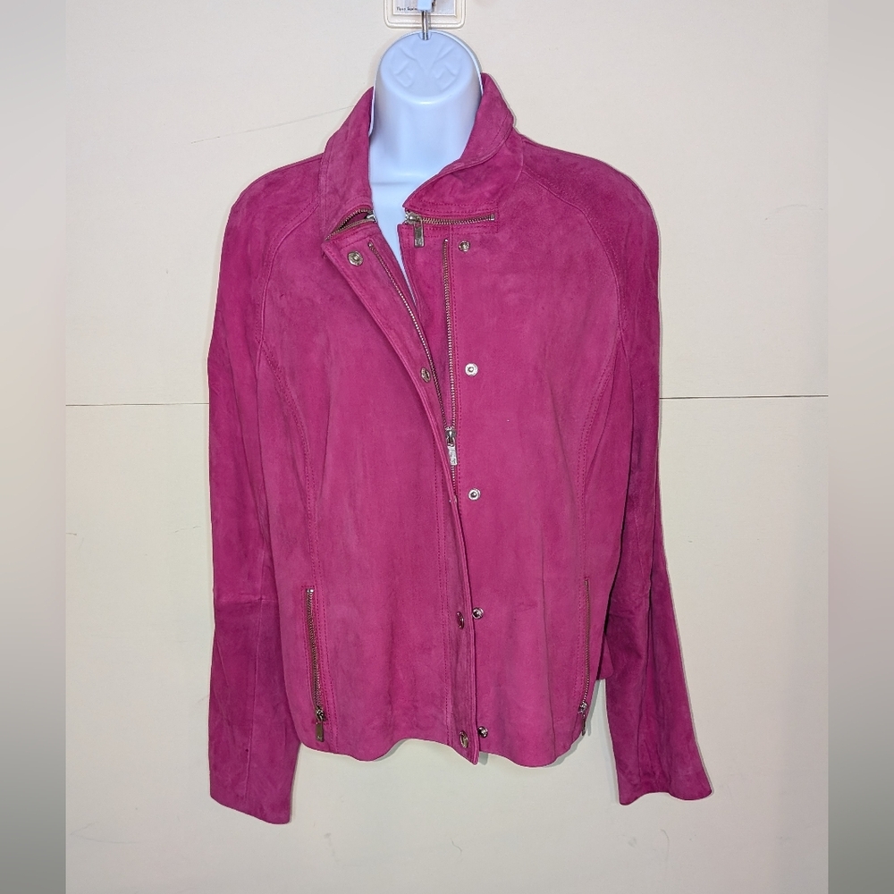 Michael Michael Kors Suede Leather Jacket  in Hot Pink